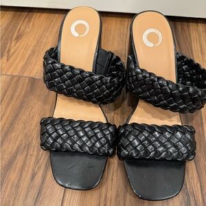 Braided Double-Strap Black Womens Sandals